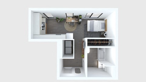 Floor plan for studio, 1 bath, 394 sqft